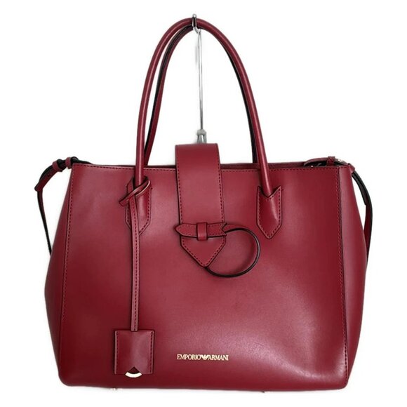 EMPORIO ARMANI - Bordeaux Leather Tote Bag - Picture 1 of 8